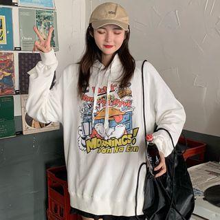 Cartoon Print Raglan Sleeve Hooded Sweatshirt