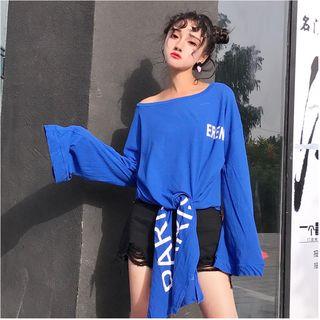 Lettering Tie-hem Long-sleeve T-shirt