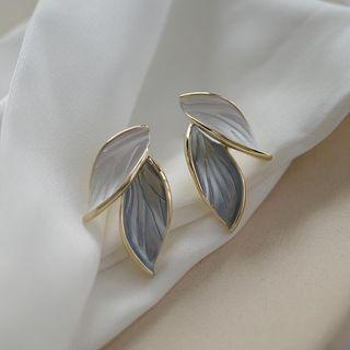 Leaf Alloy Earring 1 Pair - White & Gray & Gold - One Size