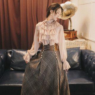 Frill-trim Top / Plaid A-line Skirt
