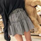Drawcord-waist Tiered Gingham Miniskirt