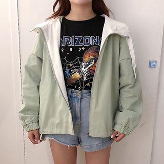 Hooded Numbering Zip Jacket