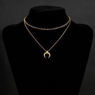 Layered Moon Pendant Necklace 1 Pc - Gold - One Size