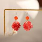 925 Sterling Silver Petal Fringed Earring 1 Pair - Red - One Size