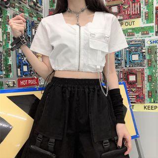 Short-sleeve Cropped Zip Top