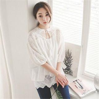 Tie-neck Sheer-sleeve Top