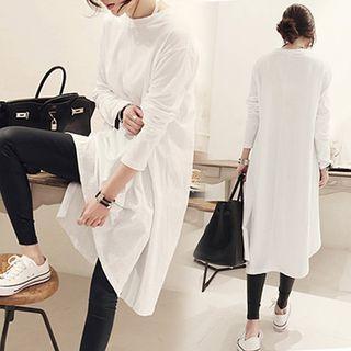 Slit Hem Long Sleeve Long T-shirt