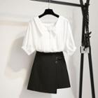 Set: Short-sleeve Blouse + Mini A-line Skirt