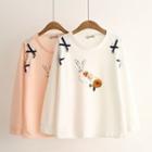 Rabbit Print Lace-up Detail Long-sleeve Top
