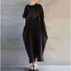 Short-sleeve Maxi Shift Dress Black - One Size