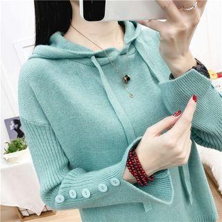 Long-sleeve Asymmetric Hooded Knit Pullover
