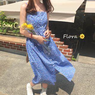Floral Print Sleeveless Dress Blue - One Size