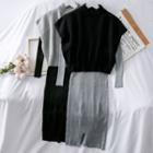 Set: Loose-fit Knit Vest + Bodycon Knit Dress