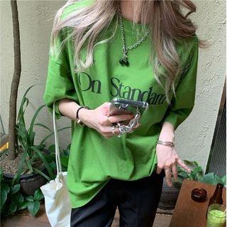Oversized Lettering T-shirt Green - One Size