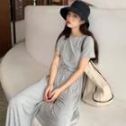 Set: Short-sleeve Cropped T-shirt + Wide-leg Pants