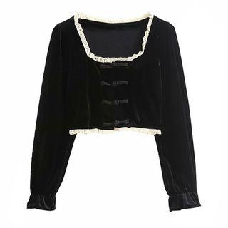 Lace Trim Square-neck Blouse