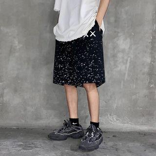 High-waist Splash Letter Printed Shorts