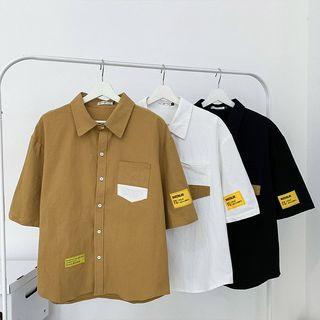 Oversized Elbow Sleeve Pocket Accent Shirt