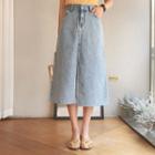Band-waist Slit-front Denim Skirt