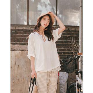 Short-sleeve Oversized Knit Top