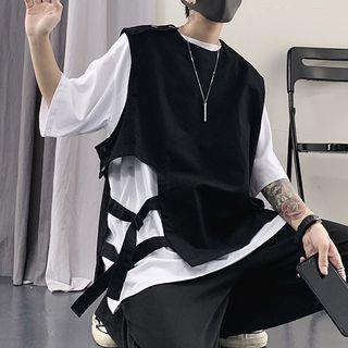 Plain Round-neck Vest / Plain Elbow-sleeve T-shirt