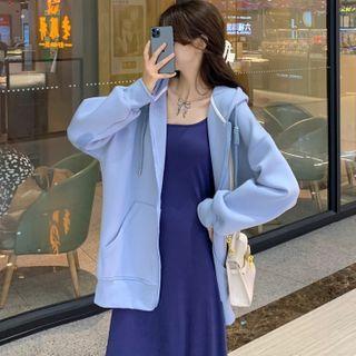 Zip Hoodie / Spaghetti Strap Midi A-line Dress