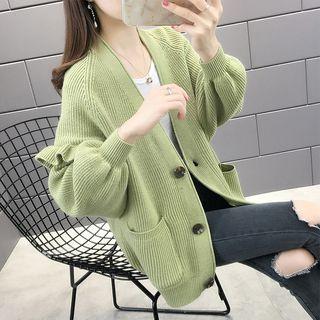 Balloon-sleeve Ruffled Cardigan