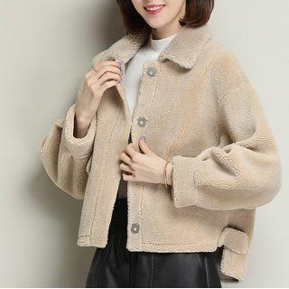 Collared Snap Button Fleece Jacket