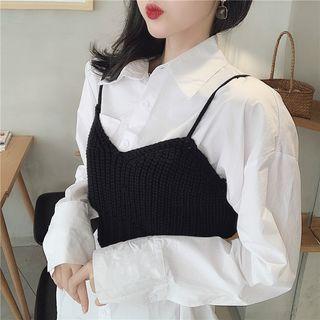 Sleeveless Cropped Knit Top / Plain Long-sleeve Shirt