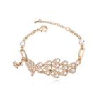 Fashion Plated Rose Gold Peacock Bracelet With White Austrian Element Crystal