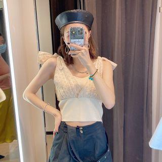 Knit Panel Sleeveless Eyelet Top