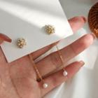 Faux Pearl Dangle Earring 1 Pair - 925 Silver Stud - Gold - One Size