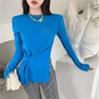 Long-sleeve Slit Top / High-waist Boot-cut Pants
