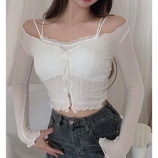 Lace Cropped Camisole Top / Plain Cardigan