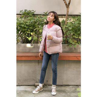 Round-neck Puffer Jacket Pink - One Size
