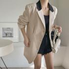 Contrast-lapel Single-breasted Blazer