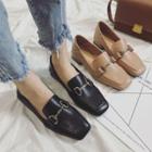 Faux Leather Buckled Block Heel Flats