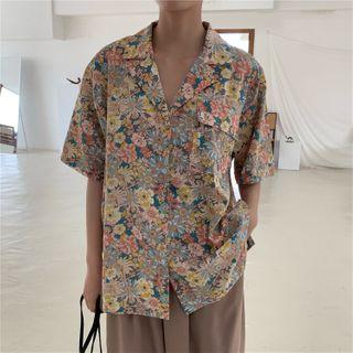 Floral Print Elbow-sleeve Blouse As Shown In Figure - One Size