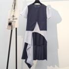 Set: Striped Asymmetric Short-sleeve T-shirt + Striped A-line Skirt
