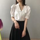 Doll Collar Laces Puff-sleeved Top