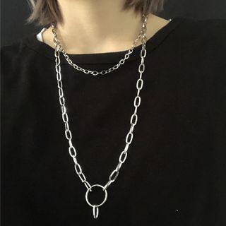 Alloy Layered Necklace Silver - One Size