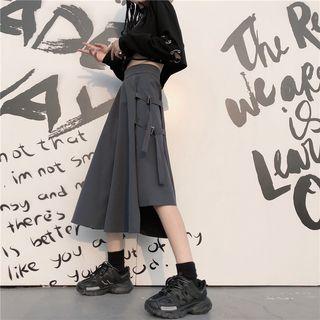High-waist Asymmetric A-line Midi Cargo Skirt