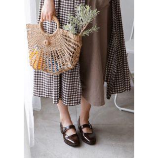 Round-neck Gingham Long Shirtdress