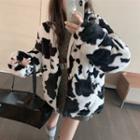 Cow Patterned Zip Jacket Cow Pattern - Black & White - One Size