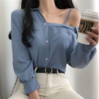 Cold-shoulder Plain Shirt