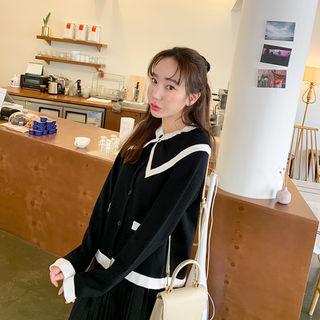 Capelet Contrast-trim Cardigan