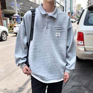 Pocket-front Applique Mock Two-piece Sweatshirt