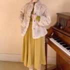 Fleece Button Jacket / Long-sleeve Top / Midi A-line Skirt