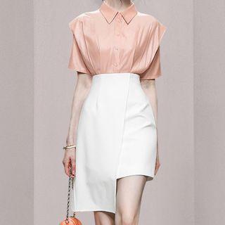 Short-sleeve Irregular Mini Sheath Shirtdress