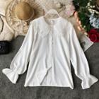 Embroidered Collar Chiffon Blouse White - One Size